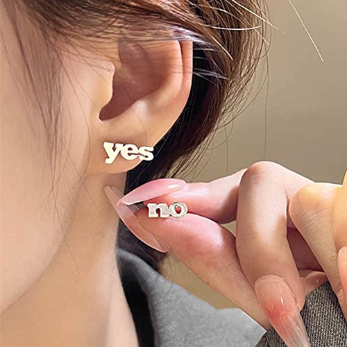Wendalern Asymmetrische Ohrstecker Kleine Sterling Silber Ja Nein Wort Ohrring Ohrstecker Niedlich Unpassend Ohrringe Hypoallergene Aussage Ohrringe Schmuck Für Frauen Und Mädchen von Wendalern