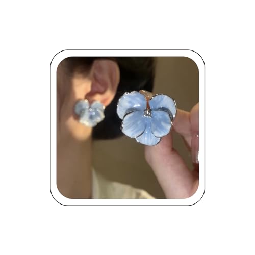 Wendalern Blaue Blume Ohrstecker - Emaille Blumigen Blütenblatt Ohrringe Mit Kubischem Zirkonia Strass - Kirschblüte Große Blütenblatt Statement Schmuck Für Hochzeit Und Frauen von Wendalern