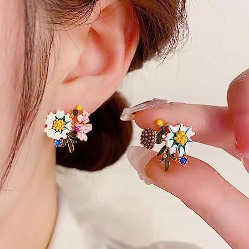 Wendalern Blume Asymmetrisch Ohrringe Gänseblümchen Blume Emaille Ohrstecker Ohrringe Niedlich Blumenblatt Ohrringe Kristall Blume Cluster Ohrstecker Statement Ohrringe Schmuck Für Frauen Mädchen von Wendalern