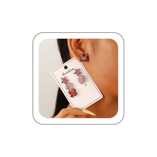Wendalern Bohème Seestern Muschel Krabbe Schildkröte Ohrringe Set Holz Gedruckt Muster Ohrstecker Ohrringe Ethnischen Ozean Aussage Ohrringe Schmuck Für Frauen von Wendalern