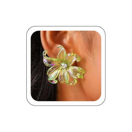 Wendalern Boho Acryl Blume Ohrringe Große Harz Floral Ohrstecker Grün Multi-petal Strass Blume Knospen Ohrringe Vintage Blume Geformt Iris Ohrringe Schmuck Für Frauen von Wendalern