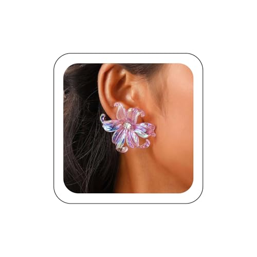Wendalern Boho Acryl Blume Ohrringe Große Harz Floral Ohrstecker Rosa Multi-petal Strass Blume Knospen Ohrringe Vintage Blume Geformt Iris Ohrringe Schmuck Für Frauen von Wendalern