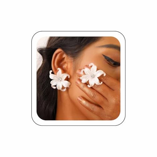 Wendalern Boho Acryl Blume Ohrringe Große Harz Floral Ohrstecker Weiß Multi-petal Strass Blume Knospen Ohrringe Vintage Blumen Geformt Iris Ohrhänger Schmuck Für Frauen von Wendalern