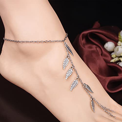 Wendalern Boho Barfuß Sandalen Fußkettchen Silber Blätter Zehenring Knöchelkette Strand Hochzeit Knöchel Armband Geschichtet Blatt Fußkettchen Fußkette Schmuck Für Frauen Mädchen von Wendalern