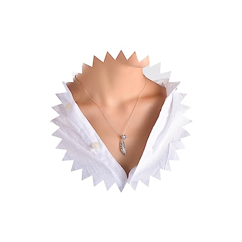 Wendalern Boho Blatt Halskette Für Frauen Glänzend Kubischer Zirkonia Solitär Halskette Silber Feder Cz Anhänger Halskette Vintage Lange Feder Strass Halskette Kette Hochzeit Prom Schmuck Für Braut von Wendalern