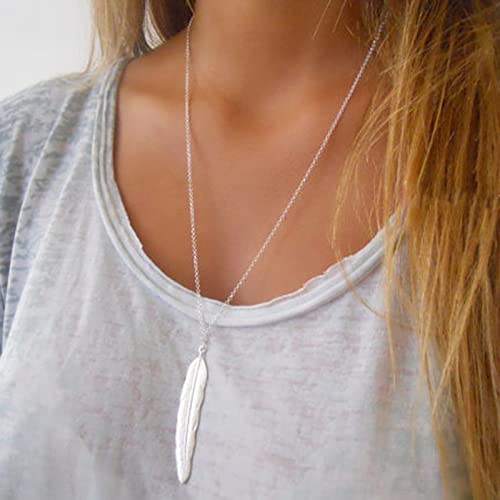 Wendalern Boho Feder Anhänger Halskette Silber Lange Feder Halskette Vintage Feder Halskette Minimalistische Halskette Schmuck für Frauen und Mädchen von Wendalern