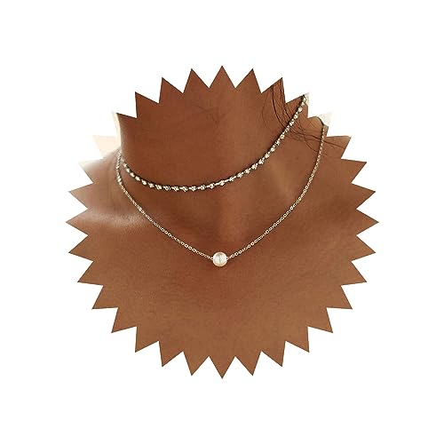 Wendalern Boho Geschichtet Strass Halskette Vintage Perlen Choker Ketten Silber Kristall Perlenkette Süßwasser Zuchtperlen Halskette Schmuck für Frauen und Mädchen von Wendalern