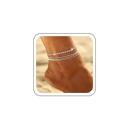 Wendalern Boho Geschichtetes Knöchelarmband Mehrlagig Runde Kugel Perlen Kette Fußkettchen Kristall Kette Tennis Fußkettchen Strand Kleine Perlen Fußkettchen Barfuß Sandale Fußschmuck Für Frauen von Wendalern