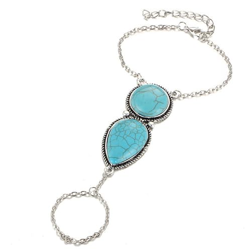 Wendalern Boho Hand Kette Armband Türkis Finger Ring Armband Ethnischer Ring Armband Handkette Vintage Türkis Handgeschirr Sklaven Armband Schmuck Für Frauen von Wendalern