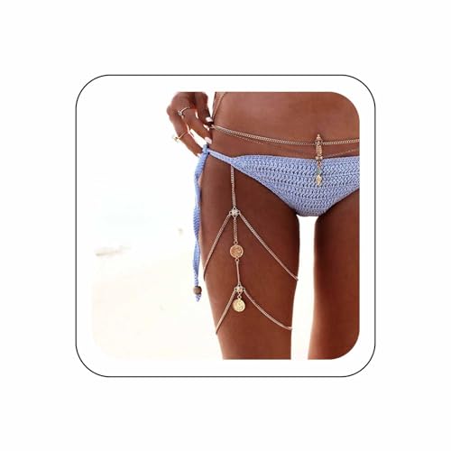Wendalern Boho Layered Coin Beinkette Vintage Coin Anhänger Oberschenkel Kette Gold Quaste Körperkette Festival Sommer Strand Körperkette Schmuck für Frauen und Mädchen von Wendalern