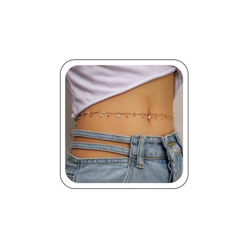 Wendalern Boho Muscheln Taille Kette Gold Strass Bauch Kette Muschel Kristall Körper Kette Sommer Strand Taille Chian Schmuck Für Frauen Und Mädchen von Wendalern