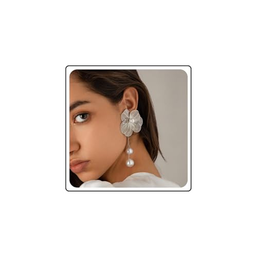 Wendalern Boho Perle Blume Ohrstecker Perlenkette Tropfen Ohrringe Große Ginkgo Blume Ohrringe Faux Perle Blütenblatt Floral Aussage Ohrringe Metallische Textur Blume Ohrringe Schmuck Für Frauen von Wendalern