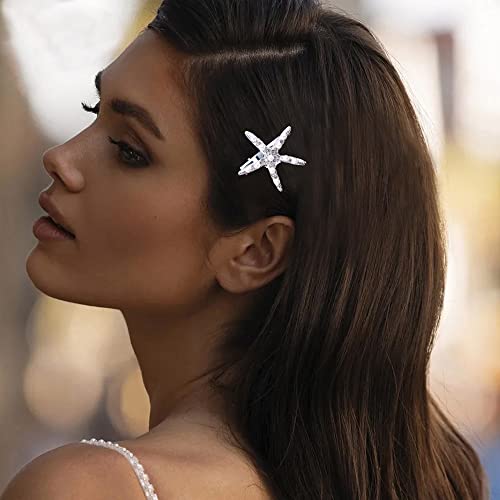 Wendalern Boho Perle Kristall Haarspange Barrette Vintage Stern Perle Haar Pin Strass Haarspange Clip Silber Kristall Fischstern Haarspangen Dekoration Hochzeit Haarschmuck Für Frauen Mädchen von Wendalern