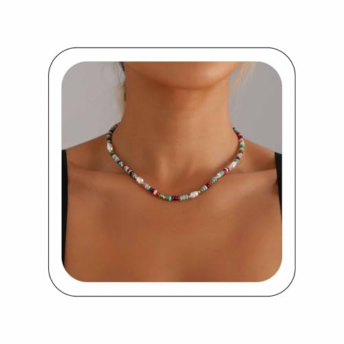 Wendalern Boho Perle Perlen Choker Halskette Bunte Samen Perlen Kette Faux Barock Perle Schlüsselbein Halskette Sommer Regenbogen Perlen Hippie Halskette Schmuck Für Frauen von Wendalern