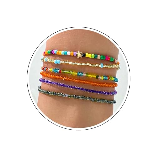 Wendalern Boho Perlen Knöchel Armbänder Handgefertigt Multicolor Samen Perlen Fußkettchen Stretch Stern Knöchel Kette Strand Wasserdicht Fußkettchen Afrikanischen Fußschmuck Für Frauen Mädchen (6pcs) von Wendalern