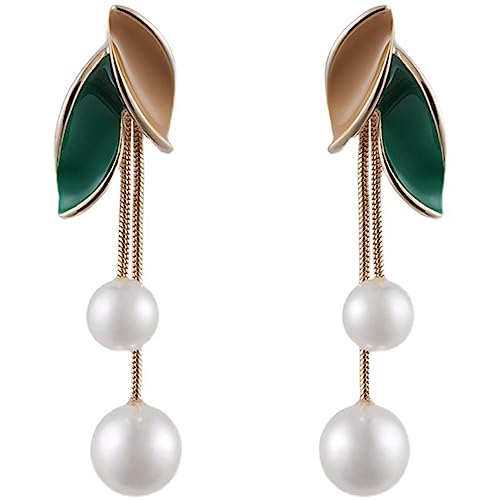 Wendalern Boho Perlen Ohrringe Gold Lange Quaste Perle Baumeln Ohrringe Perle Blatt Ohrstecker Ohrringe Doppelt Faux Perle Aussage Ohrringe Silber Perlen Ohrringe Brautschmuck Für Frauen Mädchen von Wendalern