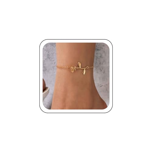 Wendalern Boho Rose Blume Knöchel Armband Gold Sideway Geburt Blume Fußkettchen Sommer Strand Geometrische Floral Knöchel Kette Fußschmuck Für Frauen Und Mädchen von Wendalern