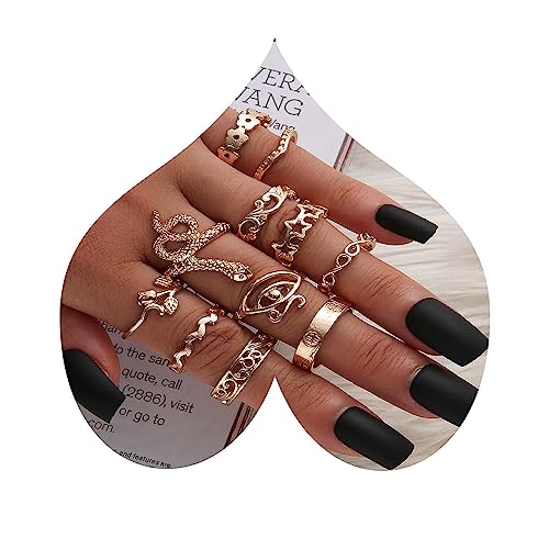 Wendalern Boho Schlange Finger Ring Set Vintage Strass Knöchel Ring Funkelnde Gold Schlange Blume Sterne Stapeln Ringe Aussage Geschnitzt Midi Ringe Schmuck Für Frauen Und Teenager Mädchen von Wendalern