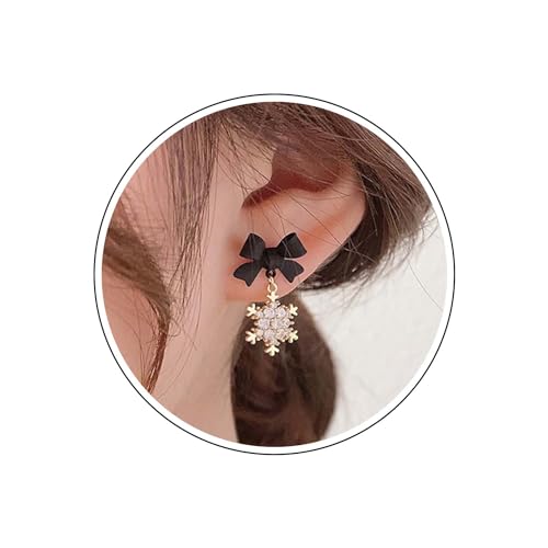 Wendalern Boho Schwarzer Bogen Ohrstecker Kubischer Zirkonia Kristall Schneeflocke Baumeln Ohrringe Gold Strass Tropfen Ohrringe Vintage Bowknot Kristall Aussage Ohrringe Schmuck Für Frauen Mädchen von Wendalern