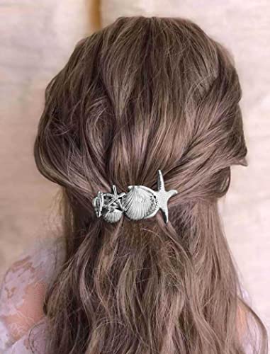 Wendalern Boho Seestern Haarspangen Muschel Seestern Haarspangen Clips Silber Muschel Haarspange Haarnadel Vintage Seestern Metall Haarspangen Zubehör für Frauen und Mädchen von Wendalern