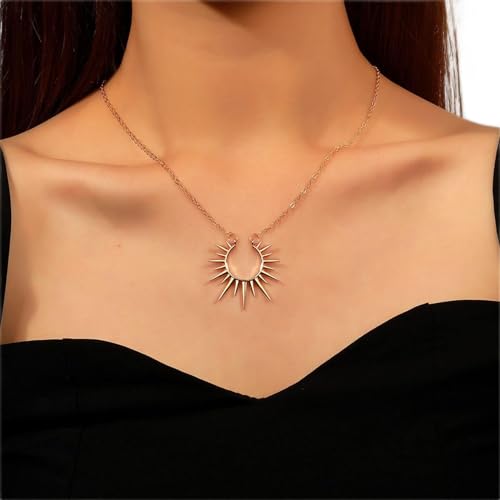 Wendalern Boho Sonnenstrahl Anhänger Halskette Groß Sonnenstrahl Kette Halskette Gold Sonnenstrahl Choker Halskette Vintag Hollow Sonnenstrahl Halskette Schmuck für Frauen und Mädchen von Wendalern