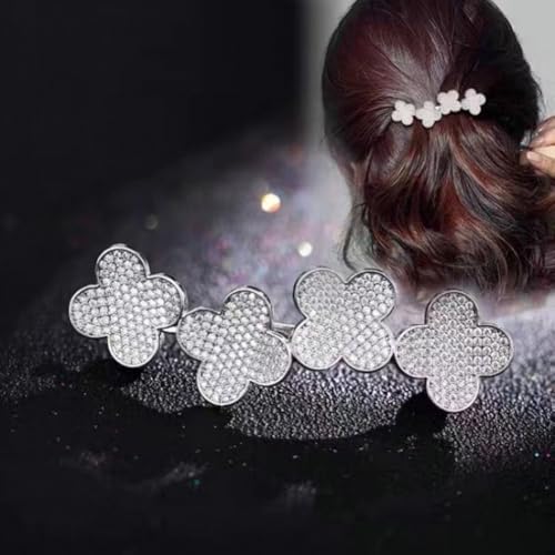 Wendalern Boho Strass Blume Haarspange Kristall Floral Cluster Haarnadel Spange Silber Vierblättrige Kleeblatt Rutschfest Metall Haarspangen Hochzeit Kopfbedeckung Haarstyling Zubehör Für Frauen von Wendalern