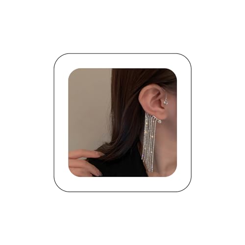 Wendalern Boho Strass Ohrstecker Ohrringe Lange Kristall Quaste Baumeln Ohrringe Silber Hochzeit Quaste Ohrringe Kristall Kronleuchter Ohrringe Glitzer Braut Ohrringe Schmuck Für Frauen Und Mädchen von Wendalern