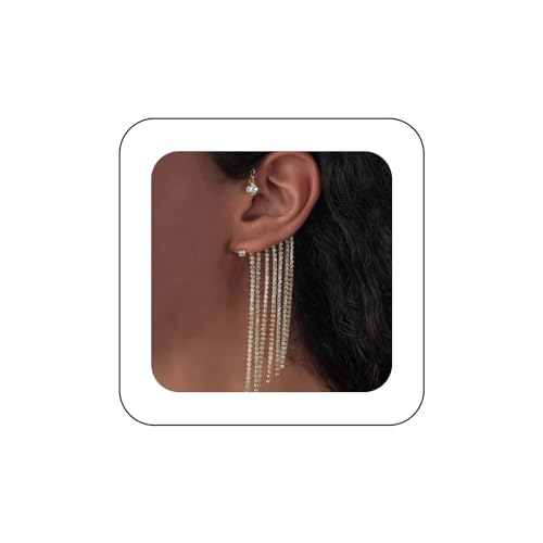 Wendalern Boho Strass Ohrstecker Ohrringe Lange Kristall Quaste Baumeln Ohrringe Silber Hochzeit Quaste Ohrringe Kristall Ohrringe Glitzer Braut Ohrringe Schmuck Für Frauen Und Mädchen von Wendalern