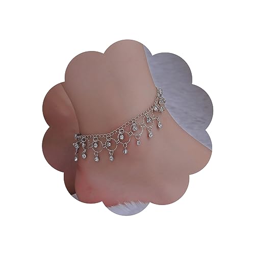 Wendalern Boho Strass Quaste Fußkettchen Cz Fransen Kette Baumeln Fußkettchen Kristall Tropfen Knöchel Armbänder Silber Faux Diamant Fußkettchen Fußkette Schmuck Für Frauen Mädchen von Wendalern