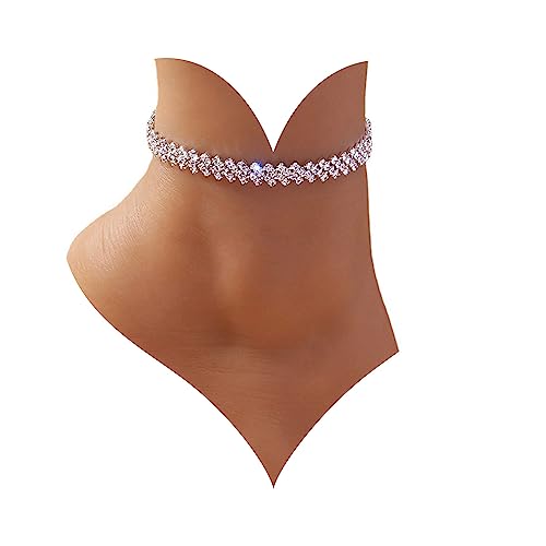 Wendalern Boho Tennis Knöchel Armbänder Für Frauen Silber Strass Tennis Kette Fußkettchen Persönlichkeit Rhombus Cz Diamant Fußkettchen Sommer Strand Tennis Knöchel Kette Fußschmuck Für Frauen Mädchen von Wendalern