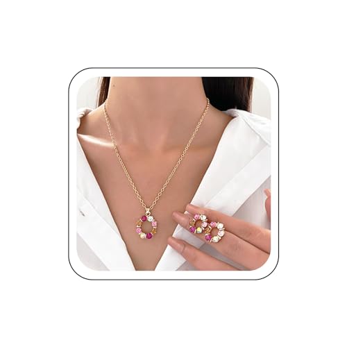 Wendalern Buntes Diamantschmuck Set Regenbogen Kristall Kreis Runde Ohrstecker Gold Cubic Zirkonia Offener Kreis Anhänger Halskette Kette Hochzeit Brautschmuck Für Frauen Und Mädchen von Wendalern