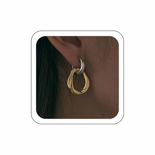 Wendalern Chunky Hoop Ohrringe Zwei Ton Gold Silber Hoop Ohrringe Büroklammer Link Hoop Ohrringe Unregelmäßige Geometrische Kreis Baumeln Ohrringe Partei Prom Schmuck Für Frauen von Wendalern