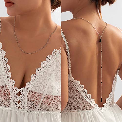 Wendalern Crystal Backdrop Halskette Schwarz Quaste Zurück Kette Halskette Y Anhänger Zurück Kette Lariat Halskette Silber Hochzeit Quaste Strass Halskette Zurück Kette Schmuck Für Frauen Und Mädchen von Wendalern