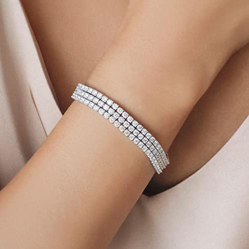 Wendalern Cubic Zirconia Tennis Armband Geschichtet Kristall Cz Kette Armband Silber Tennis Kette Armband Diamant Runde Armband Hochzeit Strass Armbänder Schmuck Für Frauen Mädchen (drei Schichten) von Wendalern
