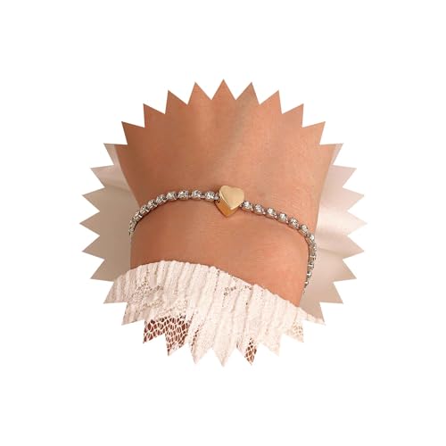 Wendalern Cubic Zirconia Tennis Armband Gold Heart Charm Tennis Kette Armband Glänzend Cz Kristall Kette Armband Einstellbar Silber Kristall Handgelenk Armband Schmuck Für Frauen Mädchen von Wendalern