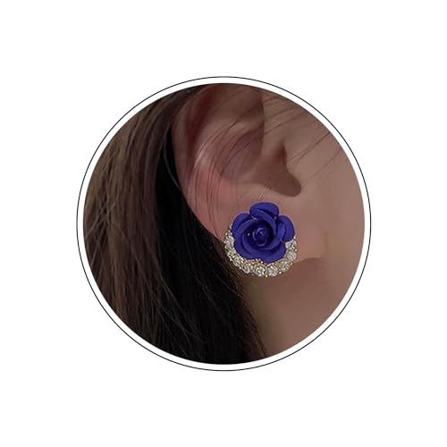 Wendalern Cubic Zirkonia Rose Blume Ohrstecker Kleine Blaue Rose Ohrringe Matte Textur Blume Ohrringe Niedlich Rose Blüte Hypoallergene Ohrstecker Schmuck Für Frauen Mädchen von Wendalern
