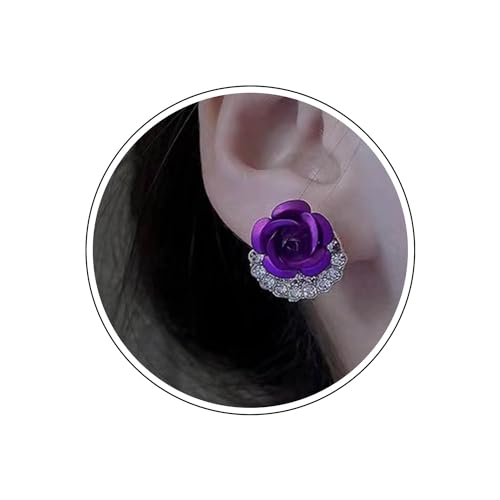 Wendalern Cubic Zirkonia Rose Blume Ohrstecker Kleine Lila Rose Ohrringe Matte Textur Blume Ohrringe Niedlich Rose Blüte Hypoallergene Ohrstecker Schmuck Für Frauen Mädchen von Wendalern