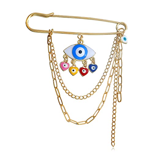 Wendalern Farbe Auge Brosche Pin Mehrschichtige Hängende Kette Anstecknadel Eleganz Böse Auge Herz Charme Brosche Glücklich Teufel Auge Quaste Pin Hochzeit Bouquet Abzeichen Schmuck Für Frauen Männer von Wendalern