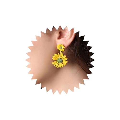 Wendalern Gelbe Blume Ohrringe Doppelte Gänseblümchen Blume Emaille-Ohrringe Boho Metall Blumen Ohrstecker Matte Blume Aussage Ohrringe Brautschmuck Für Frauen Und Mädchen von Wendalern