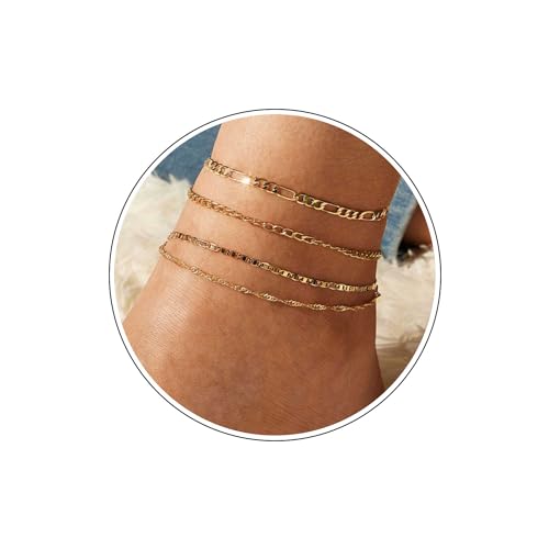 Wendalern Geschichtete Figaro Gliederkette Fußkettchen Vintage Geflochtene Seilkette Fußkettchen Punk Dünne Fußkettchen Gold Minimalistische Kette Fußkettchen Fußkette Schmuck für Frauen Mädchen von Wendalern