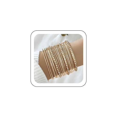 Wendalern Gold Armband Set Dünner Kreis Armband Kollektion Indisch Bollywood Diamant Armbänder Metall Textur Strass Tennis Armband Hochzeit Outfit Schmuck Für Frauen (22 Stück) von Wendalern