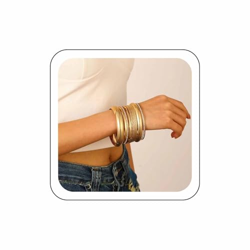 Wendalern Gold-Armreifen-Armband-Set Für Frauen Multi Stapeln Breite Armreifen Indischen Bollywood Strass Dünnen Armreif Tennis Armbänder Ethnischen Texturiert Twist Armbänder Hochzeit Outfit Schmuck von Wendalern