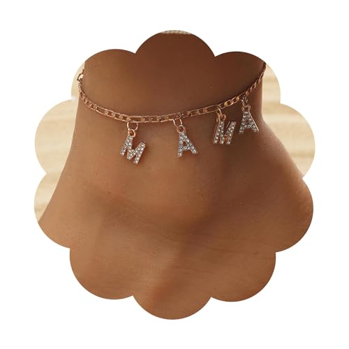 Wendalern Gold Kubanischen Link Fußkettchen Cz Brief Mama Knöchel Kette Diamant Name Knöchel Armband Persönlichkeit Strand Hochzeit Armband Fußschmuck Für Frauen Mädchen von Wendalern