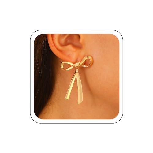 Wendalern Gold Silber Schleife Ohrringe Lange Schleife Baumeln Ohrringe Niedlich Bowtie Ohrstecker Zierlich Bowknot Quaste Aussage Ohrringe Hochzeit Schmuck Für Frauen Und Mädchen von Wendalern