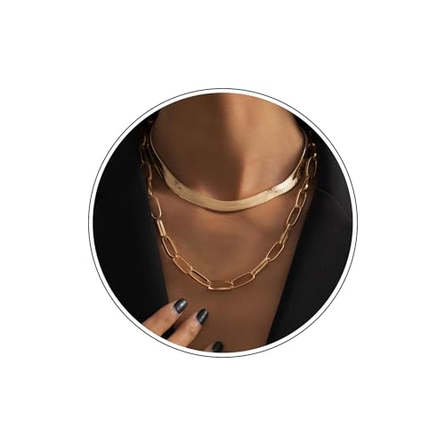 Wendalern Goldene Schlangenkette Choker-Halskette Klobige Büroklammer-Kette Halskette Geschichtet Flach Fischgrät-Kette Halskette Hip-Hop-Schmuck Für Frauen Und Mädchen von Wendalern