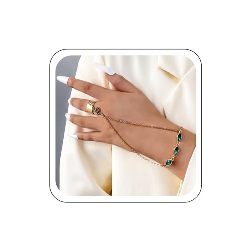 Wendalern Goth Kristall Kette Hand Armband Smaragd Schlange Finger Ring Armband Gold Ring Kette Schlange Armband Sklave Handgelenk Armband Hand Harness Hallowen Modeschmuck Für Frauen Und Mädchen von Wendalern