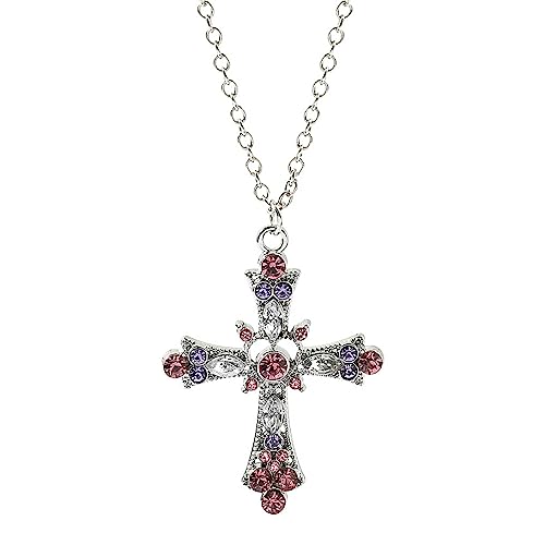 Wendalern Gothic Diamant-Kreuz-Halskette Zierlich Rosa Kristall-Kreuz-Halskette Punk Eingelegt Zirkon Kreuz Choker Halskette Vintage Religiösen Kreuz Anhänger Halskette Y2k Schmuck Für Frauen Mädchen von Wendalern