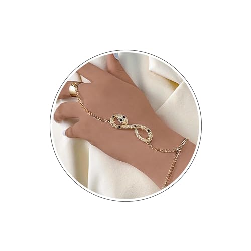 Wendalern Gothic Schlange Ring Armband Handkette Gold Kristall Vintage Sklavenarmband Handgeschirr Halloween Modeschmuck Für Frauen Und Mädchen von Wendalern