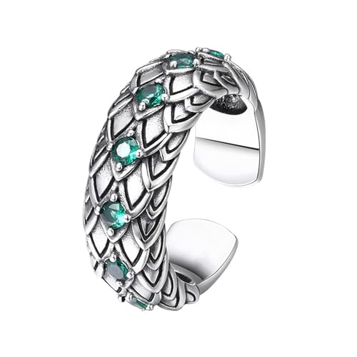Wendalern Gothic Silber Schlange Ring Grün Kristall Schlange Skala Ring Offen Einstellbar Schlange Tier Band Ring Punk Smaragd Schlange Aussage Ring Reptil Zeigefinger Ring Schmuck Für Frauen Mädchen von Wendalern