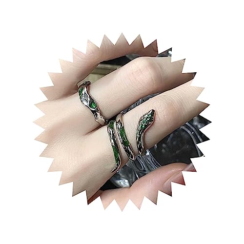 Wendalern Gothic Silber Schlange Ringe Offen Verstellbar Schlange Ringe Smaragd Schlange Tier Band Ringe Grün Kristall Schlange Midi Zeigefinger Ringe Schlange Ringe Set Schmuck Für Frauen (2 Stück) von Wendalern